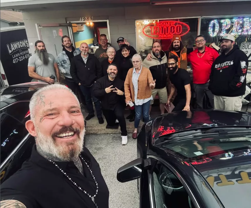 Rick and the crew outside Buckle Up Tattoo